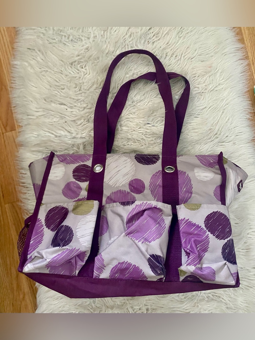 thirty-one Sketchy Dot Purple Grey Polka Dots Zip Top Organizer Utility Tote Bag